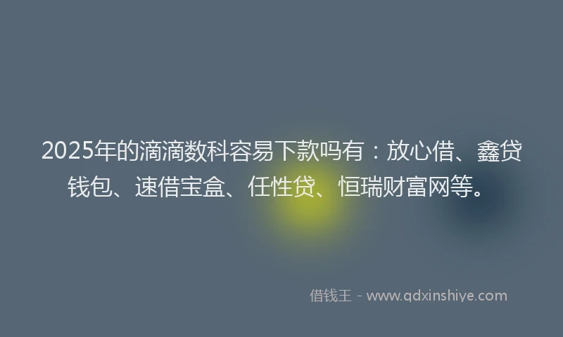 2025年的滴滴数科容易下款吗有：放心借、鑫贷钱包、速借宝盒、任性贷、恒瑞财富网等。