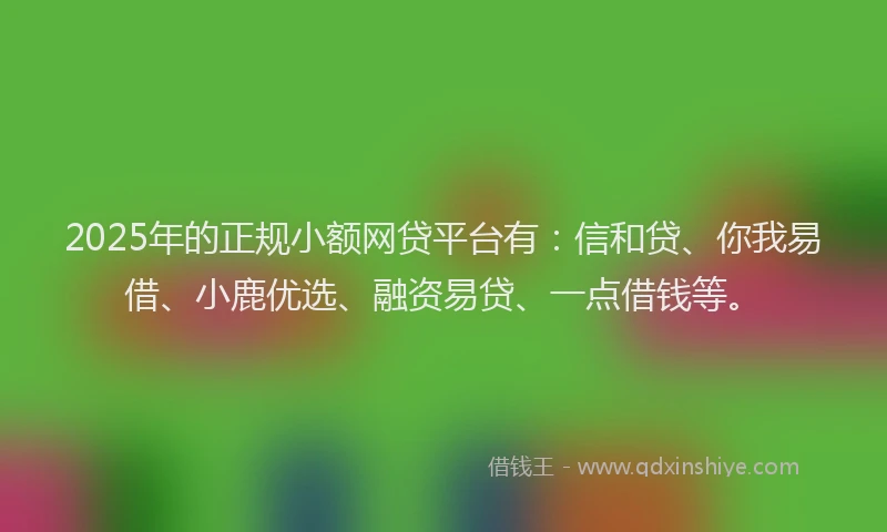 2025年的正规小额网贷平台有：信和贷、你我易借、小鹿优选、融资易贷、一点借钱等。