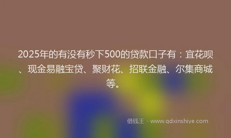 2025年的有没有秒下500的贷款口子有：宜花呗、现金易融宝贷、聚财花、招联金融、尔集商城等。
