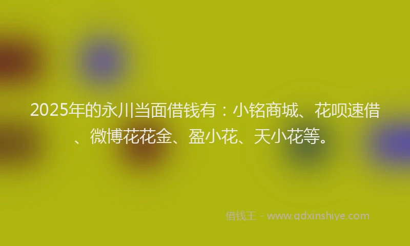 2025年的永川当面借钱有：小铭商城、花呗速借、微博花花金、盈小花、天小花等。