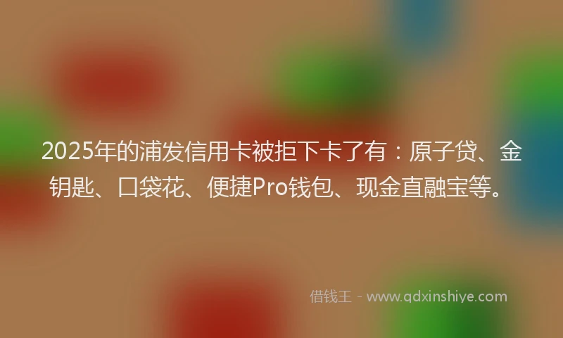 2025年的浦发信用卡被拒下卡了有：原子贷、金钥匙、口袋花、便捷Pro钱包、现金直融宝等。