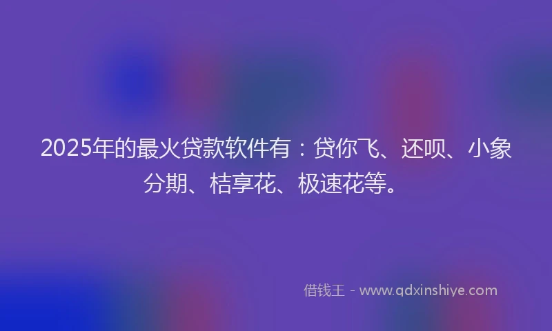 2025年的最火贷款软件有:贷你飞、还呗、小象分期、桔享花、极速花等。