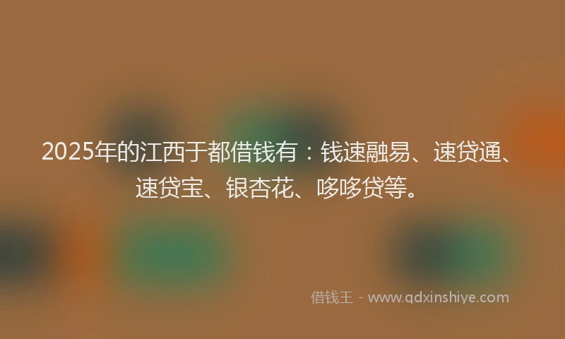 2025年的江西于都借钱有:钱速融易、速贷通、速贷宝、银杏花、哆哆贷等。
