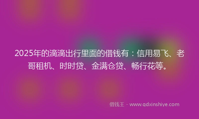 2025年的滴滴出行里面的借钱有：信用易飞、老哥租机、时时贷、金满仓贷、畅行花等。