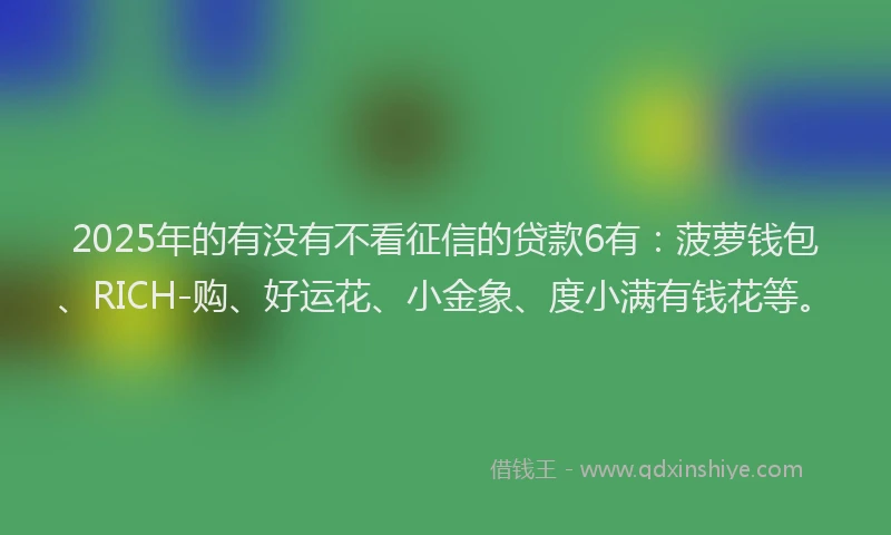2025年的有没有不看征信的贷款6有：菠萝钱包、RICH-购、好运花、小金象、度小满有钱花等。