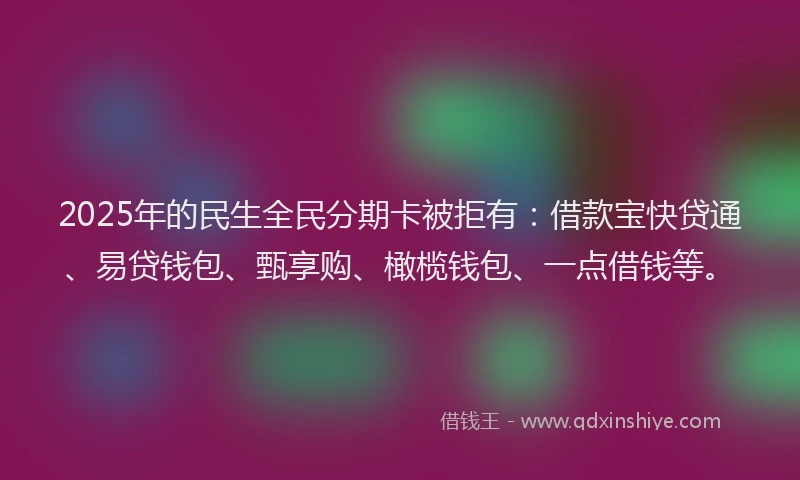 2025年的民生全民分期卡被拒有：借款宝快贷通、易贷钱包、甄享购、橄榄钱包、一点借钱等。
