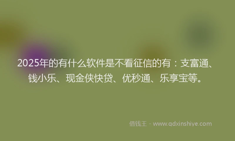 2025年的有什么软件是不看征信的有：支富通、钱小乐、现金侠快贷、优秒通、乐享宝等。