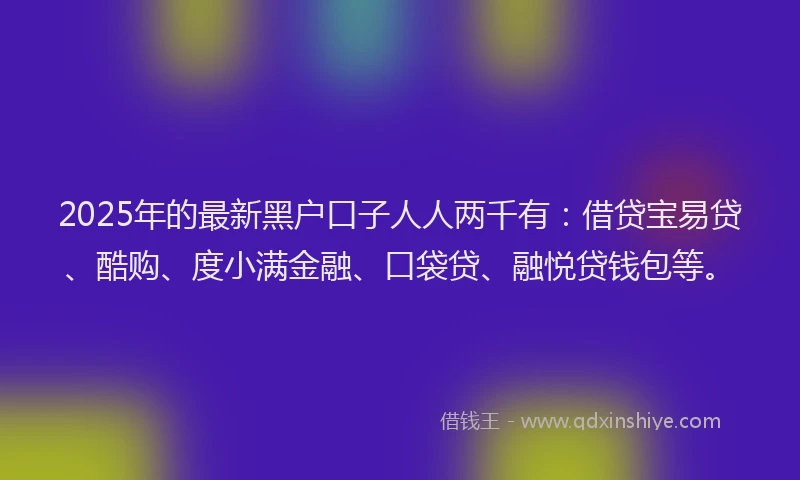 2025年的最新黑户口子人人两千有：借贷宝易贷、酷购、度小满金融、口袋贷、融悦贷钱包等。