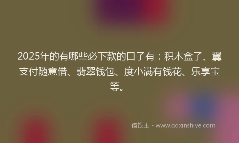 2025年的有哪些必下款的口子有:积木盒子、翼支付随意借、翡翠钱包、度小满有钱花、乐享宝等。