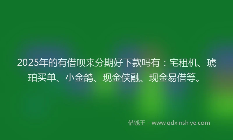 2025年的有借呗来分期好下款吗有：宅租机、琥珀买单、小金鸽、现金侠融、现金易借等。
