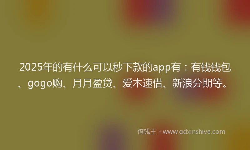 2025年的有什么可以秒下款的app有：有钱钱包、gogo购、月月盈贷、爱木速借、新浪分期等。