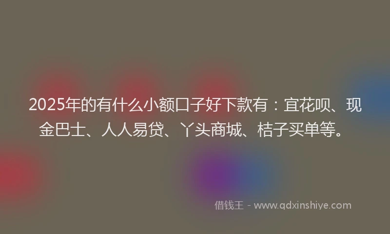 2025年的有什么小额口子好下款有：宜花呗、现金巴士、人人易贷、丫头商城、桔子买单等。
