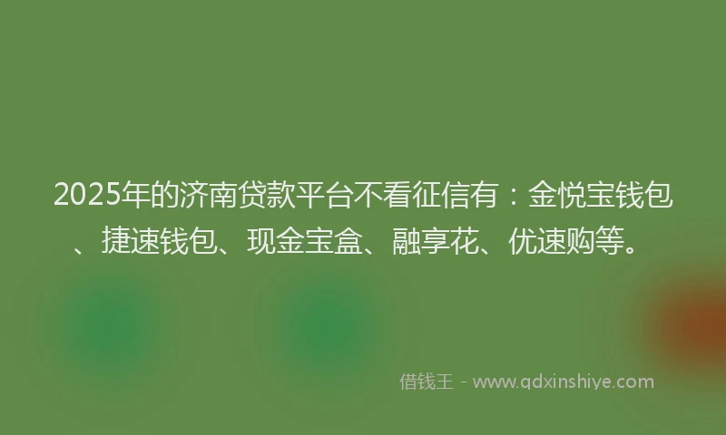 2025年的济南贷款平台不看征信有：金悦宝钱包、捷速钱包、现金宝盒、融享花、优速购等。