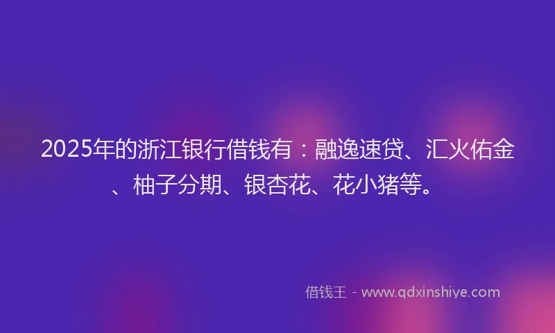2025年的浙江银行借钱有：融逸速贷、汇火佑金、柚子分期、银杏花、花小猪等。