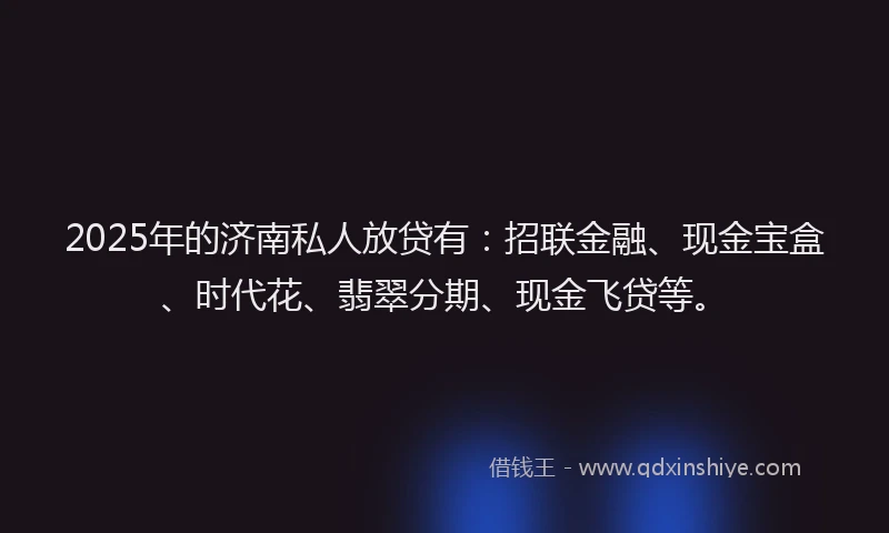 2025年的济南私人放贷有:招联金融、现金宝盒、时代花、翡翠分期、现金飞贷等。