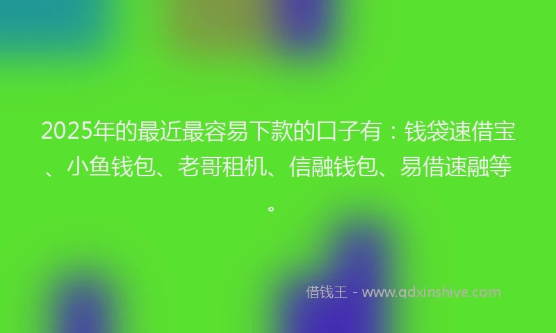 2025年的最近最容易下款的口子有:钱袋速借宝、小鱼钱包、老哥租机、信融钱包、易借速融等。