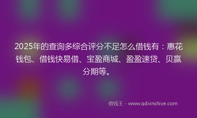 2025年的查询多综合评分不足怎么借钱有：惠花钱包、借钱快易借、宝盈商城、盈盈速贷、贝赢分期等。