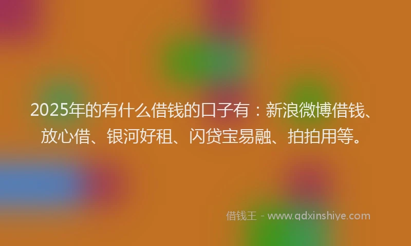 2025年的有什么借钱的口子有：新浪微博借钱、放心借、银河好租、闪贷宝易融、拍拍用等。