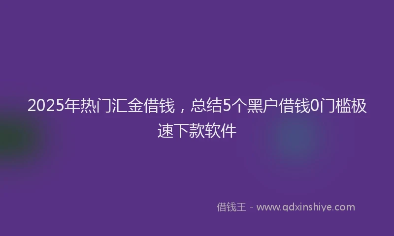 2025年热门汇金借钱,总结5个黑户借钱0门槛极速下款软件