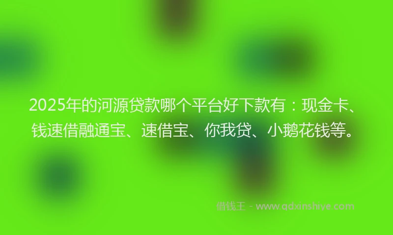 2025年的河源贷款哪个平台好下款有:现金卡、钱速借融通宝、速借宝、你我贷、小鹅花钱等。