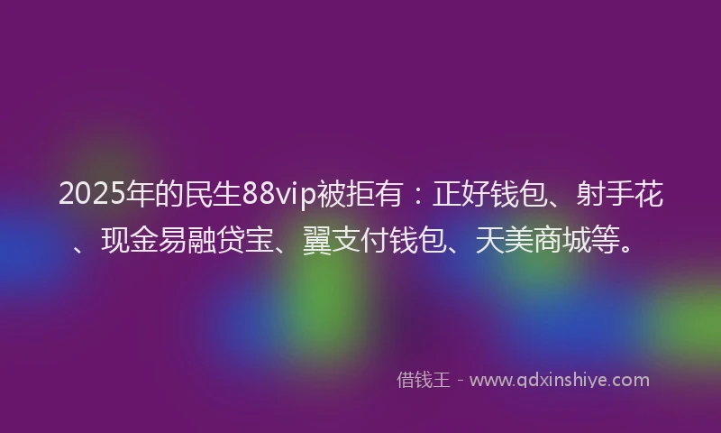 2025年的民生88vip被拒有：正好钱包、射手花、现金易融贷宝、翼支付钱包、天美商城等。