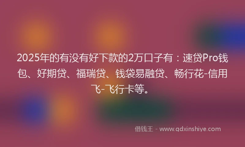 2025年的有没有好下款的2万口子有:速贷Pro钱包、好期贷、福瑞贷、钱袋易融贷、畅行花-信用飞-飞行卡等。