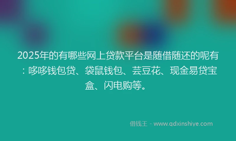 2025年的有哪些网上贷款平台是随借随还的呢有:哆哆钱包贷、袋鼠钱包、芸豆花、现金易贷宝盒、闪电购等。