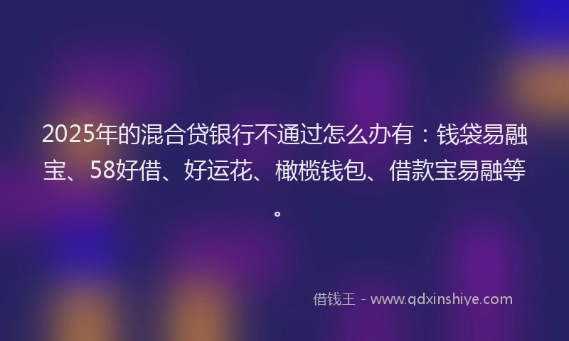 2025年的混合贷银行不通过怎么办有：钱袋易融宝、58好借、好运花、橄榄钱包、借款宝易融等。