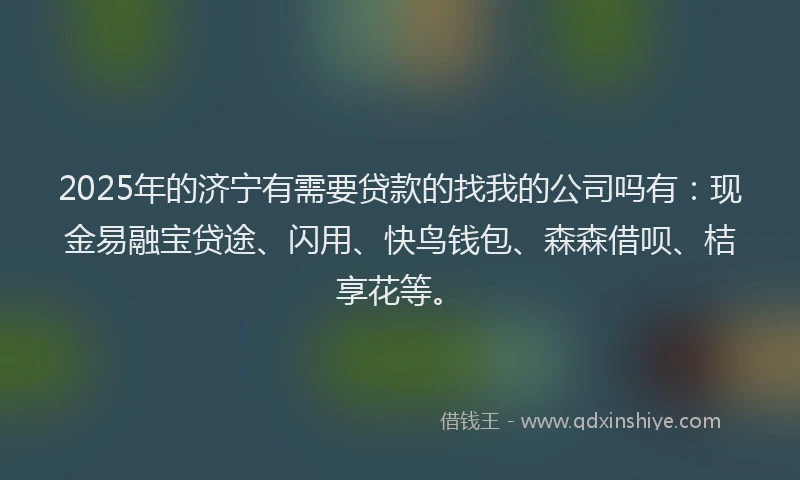 2025年的济宁有需要贷款的找我的公司吗有：现金易融宝贷途、闪用、快鸟钱包、森森借呗、桔享花等。