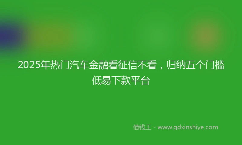 2025年热门汽车金融看征信不看，归纳五个门槛低易下款平台