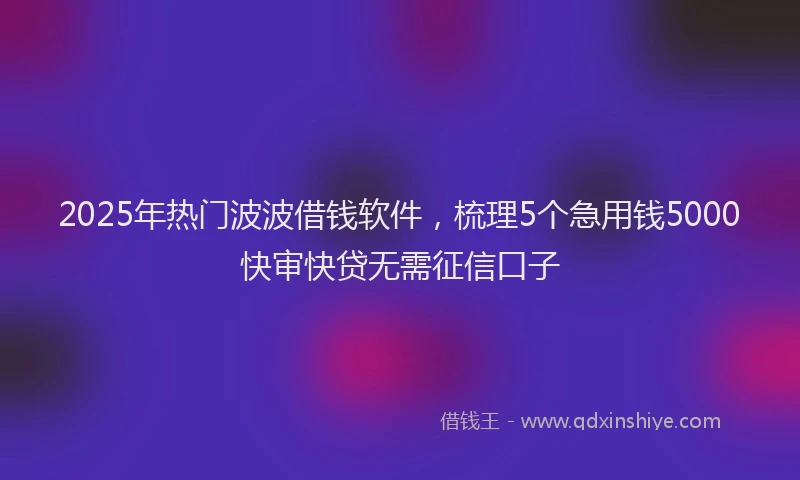 2025年热门波波借钱软件，梳理5个急用钱5000快审快贷无需征信口子