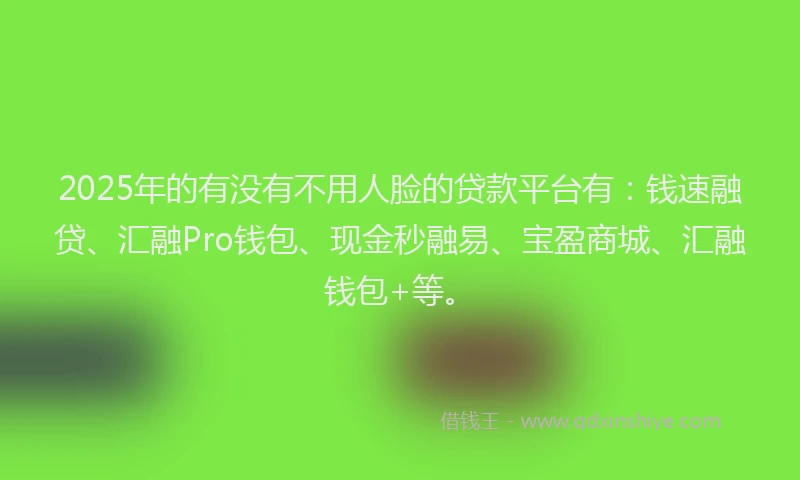 2025年的有没有不用人脸的贷款平台有：钱速融贷、汇融Pro钱包、现金秒融易、宝盈商城、汇融钱包+等。