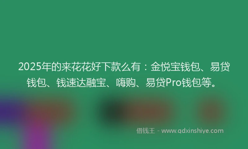 2025年的来花花好下款么有:金悦宝钱包、易贷钱包、钱速达融宝、嗨购、易贷Pro钱包等。