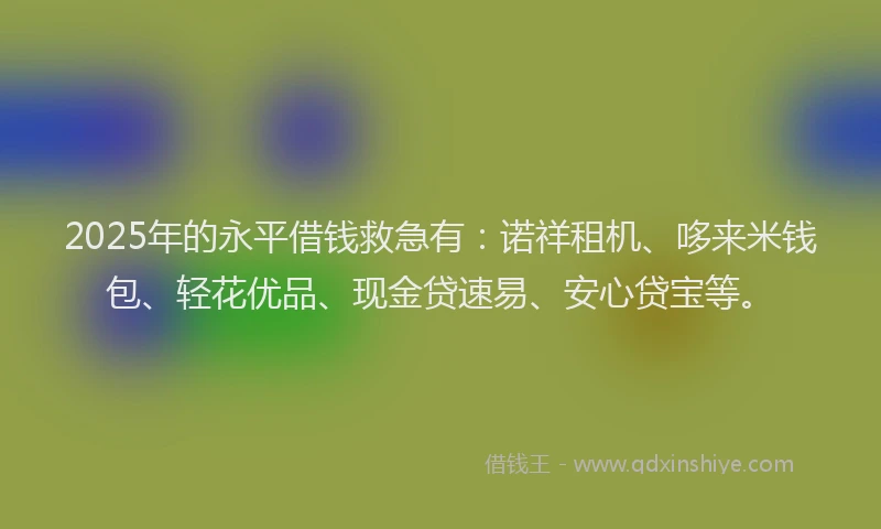 2025年的永平借钱救急有：诺祥租机、哆来米钱包、轻花优品、现金贷速易、安心贷宝等。