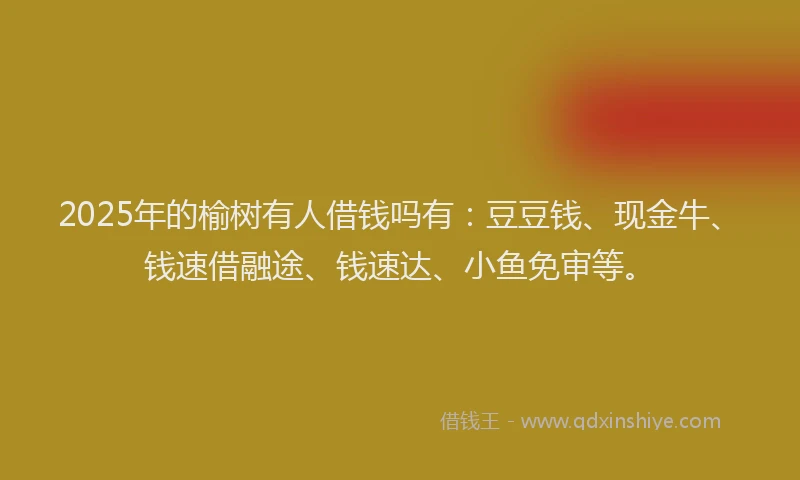 2025年的榆树有人借钱吗有：豆豆钱、现金牛、钱速借融途、钱速达、小鱼免审等。
