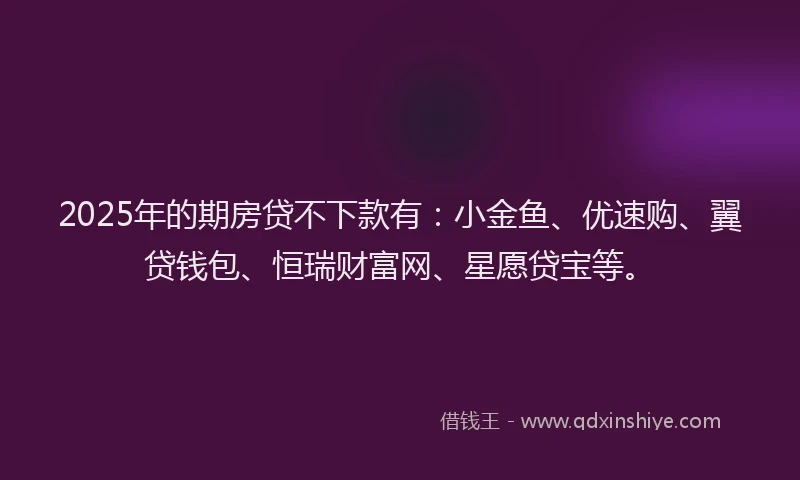 2025年的期房贷不下款有：小金鱼、优速购、翼贷钱包、恒瑞财富网、星愿贷宝等。