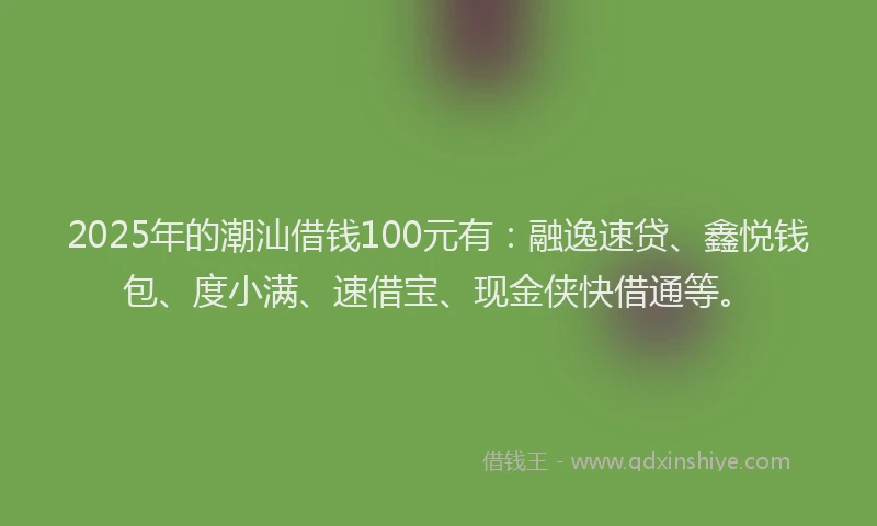 2025年的潮汕借钱100元有：融逸速贷、鑫悦钱包、度小满、速借宝、现金侠快借通等。