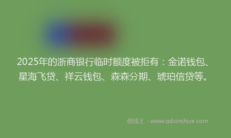 2025年的浙商银行临时额度被拒有：金诺钱包、星海飞贷、祥云钱包、森森分期、琥珀信贷等。