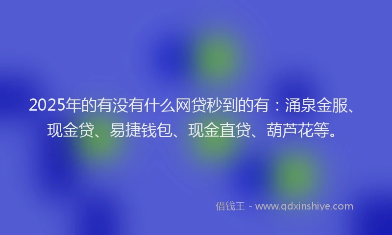 2025年的有没有什么网贷秒到的有:涌泉金服、现金贷、易捷钱包、现金直贷、葫芦花等。