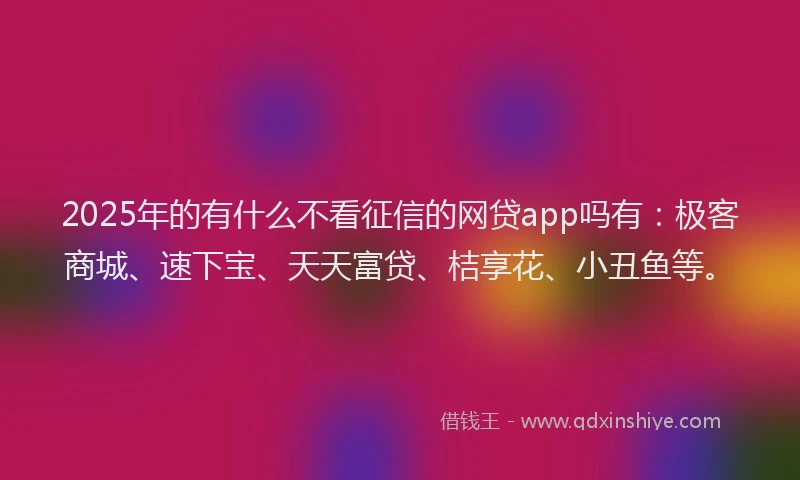 2025年的有什么不看征信的网贷app吗有:极客商城、速下宝、天天富贷、桔享花、小丑鱼等。