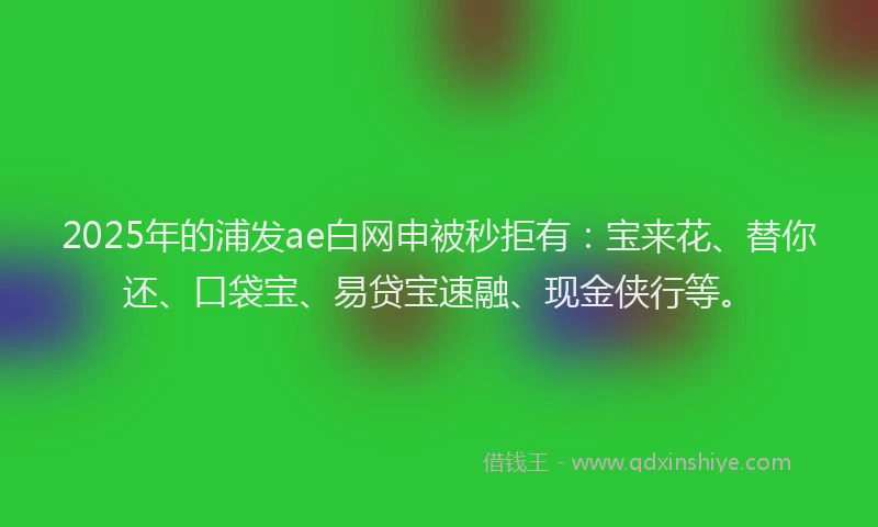2025年的浦发ae白网申被秒拒有：宝来花、替你还、口袋宝、易贷宝速融、现金侠行等。