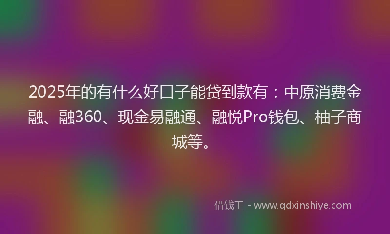 2025年的有什么好口子能贷到款有:中原消费金融、融360、现金易融通、融悦Pro钱包、柚子商城等。