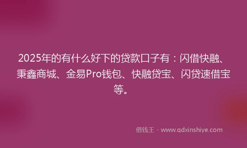 2025年的有什么好下的贷款口子有：闪借快融、秉鑫商城、金易Pro钱包、快融贷宝、闪贷速借宝等。