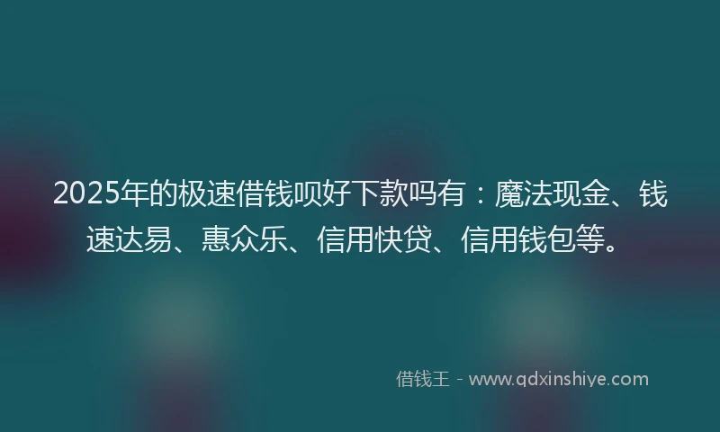 2025年的极速借钱呗好下款吗有：魔法现金、钱速达易、惠众乐、信用快贷、信用钱包等。