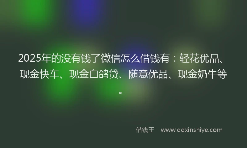 2025年的没有钱了微信怎么借钱有：轻花优品、现金快车、现金白鸽贷、随意优品、现金奶牛等。