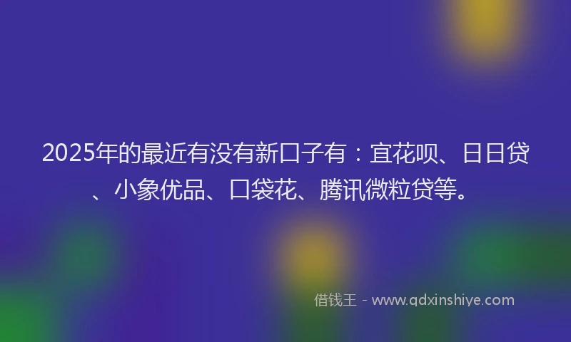 2025年的最近有没有新口子有:宜花呗、日日贷、小象优品、口袋花、腾讯微粒贷等。