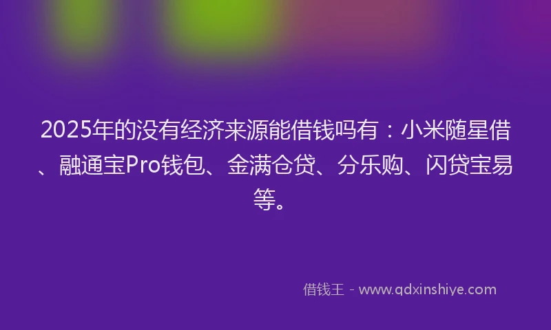 2025年的没有经济来源能借钱吗有：小米随星借、融通宝Pro钱包、金满仓贷、分乐购、闪贷宝易等。
