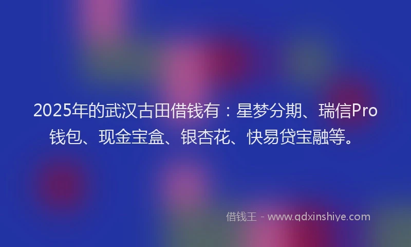 2025年的武汉古田借钱有：星梦分期、瑞信Pro钱包、现金宝盒、银杏花、快易贷宝融等。