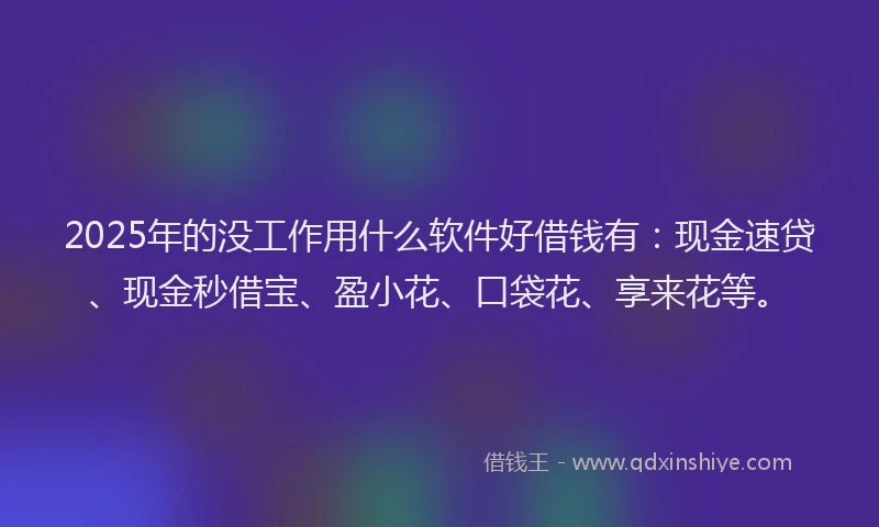2025年的没工作用什么软件好借钱有：现金速贷、现金秒借宝、盈小花、口袋花、享来花等。