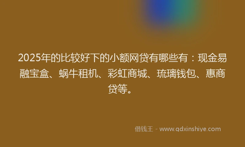 2025年的比较好下的小额网贷有哪些有:现金易融宝盒、蜗牛租机、彩虹商城、琉璃钱包、惠商贷等。